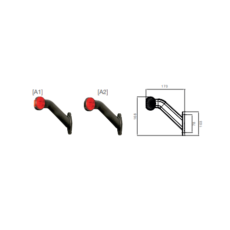 Feu sur antenne à 60° SUPERPOINT 2 DROIT avec câble Lg 1,25M P&R