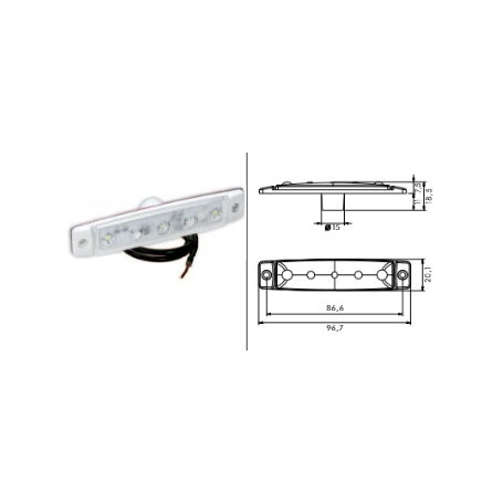 Feu de position avant blanc à LED PRO-FLAT avec câble 0,5m, 12/24V