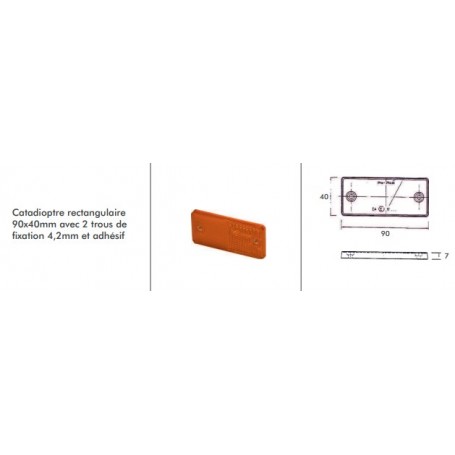 Catadioptre RECTANGULAIRE ADHESIF ROUGE 90x40mm 2 trous