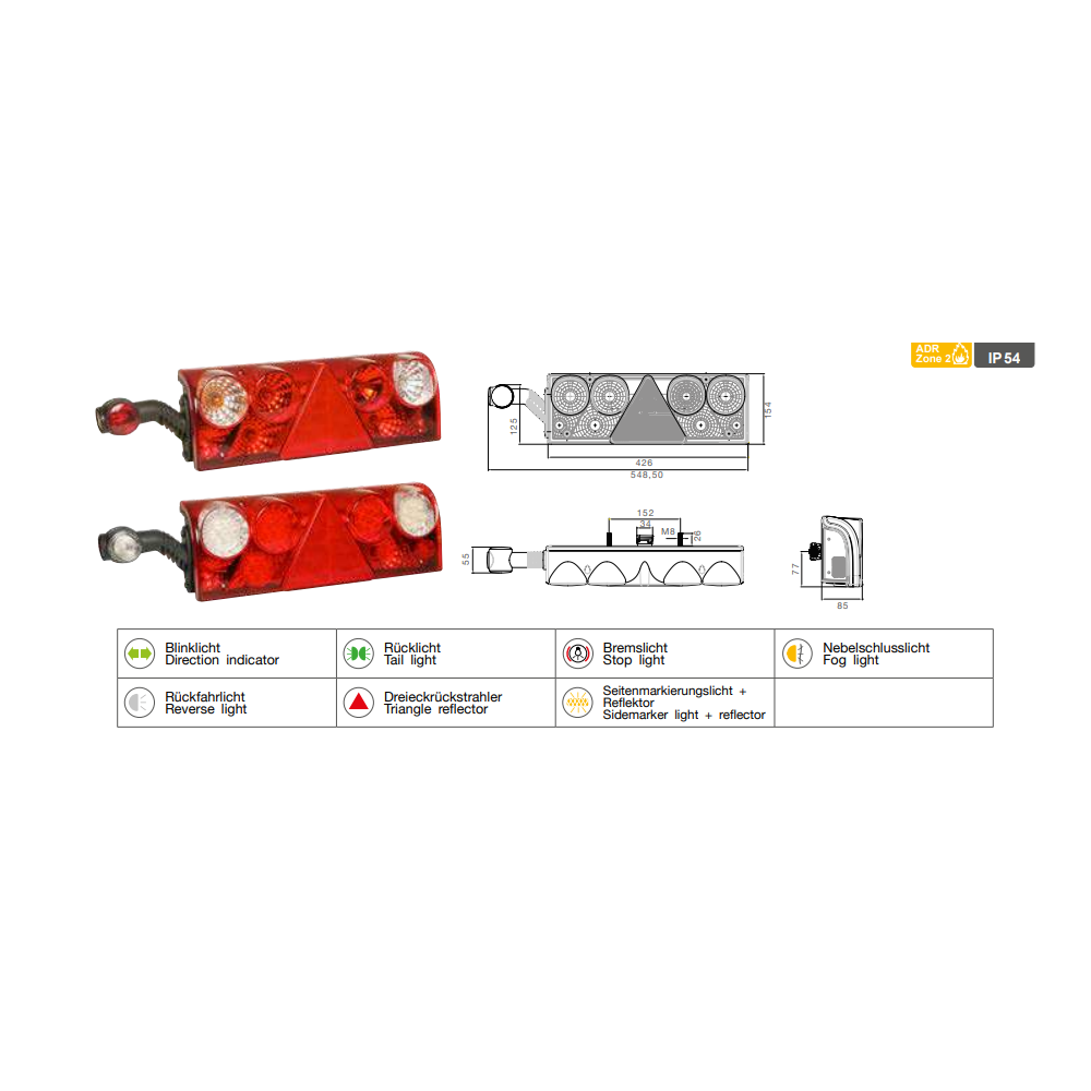 Feu EUROPOINT II Gauche 24V Ampoule + antenne + triangle 7 pôles - EIT