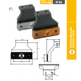 Feu de position latéral orange SUPPORT 90° TOURNE VERS L'ARRIERE + P&R