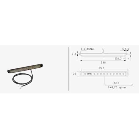 Feu de recul horizontaux/ verticaux 12/24V avec câble 0.5m